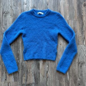 New Women’s Zara Blue Cropped Crewneck Sweater Long Sleeve Large